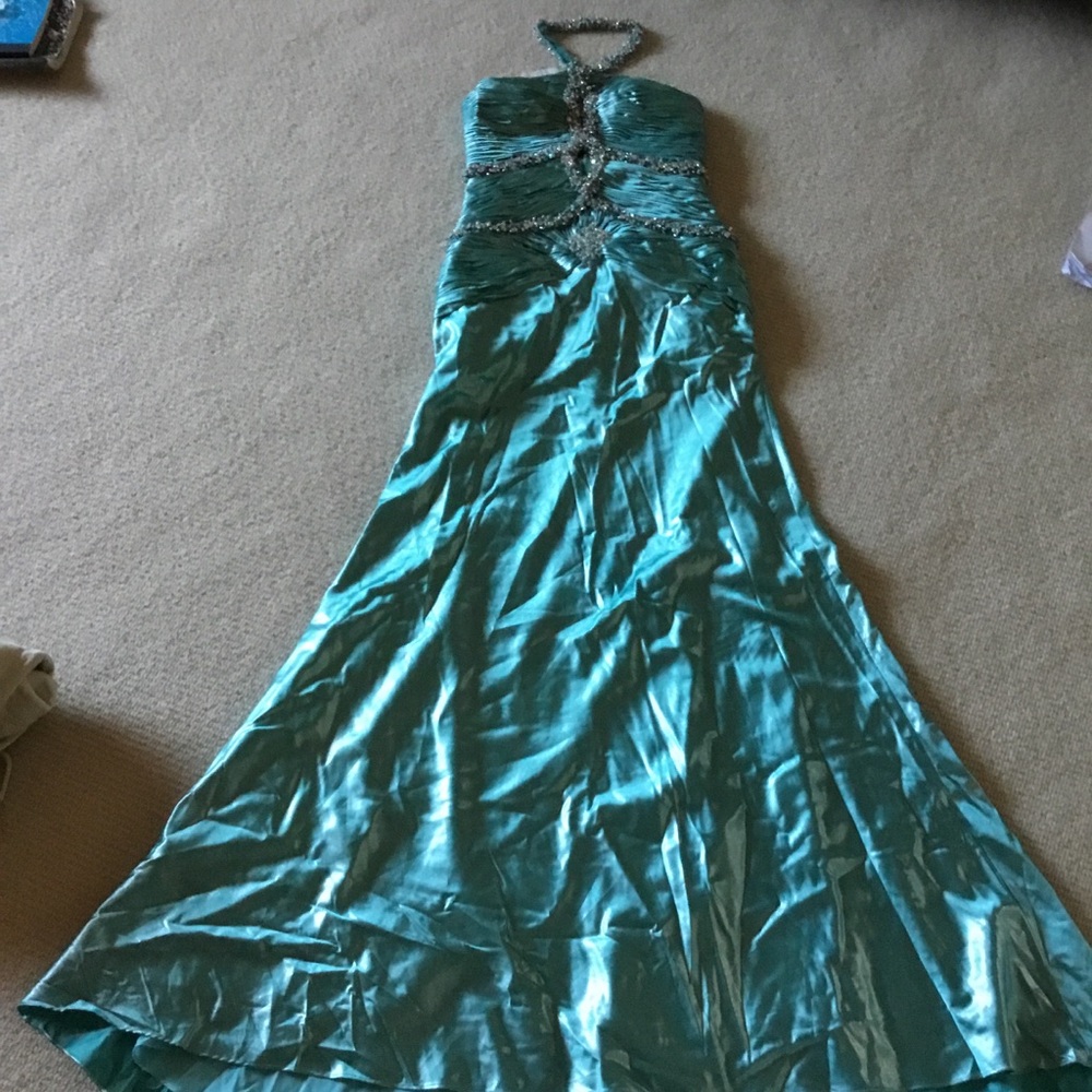 Splash Strapless Teal Gown